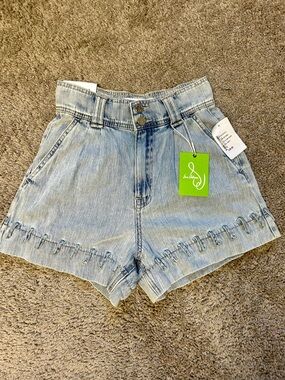 Sam Edelman Light Blue High-Rise Denim Shorts with Loop Hem